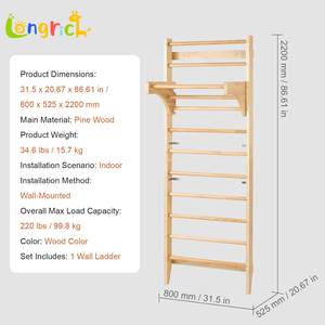 Rak Panjat Kayu untuk Dinding, Permainan Dalam Ruangan, Tangga Dinding, Bar Dinding untuk Olahraga di Rumah, Tangga Kayu Swedia, Gantungan Dinding Pilates - Product Image 3