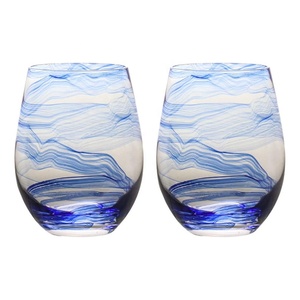 Lot de 2 verres à vin sans pied sculptés, bleu foncé, faits à la main, style ancien, cadeau pour petit ami, papa, hommes - Product Image 1