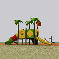 Equipo de Juegos Infantiles para Exteriores con Tobogán Combinado y Túnel con Diseño de Plantas Tropicales para Parques Comunitarios y Preescolares