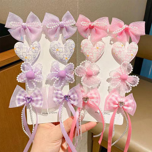 Set de Pinzas para el Cabello para Niñas de Estilo Dulce con Diseño Exquisito, Accesorios para el Cabello con Lazo de Perlas y Flores de Corazón en Colores Caramelo - Product Image 1