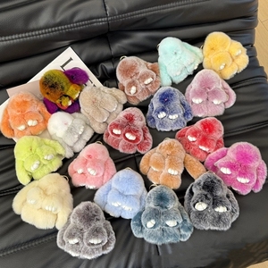 10cm <span class=keywords><strong>Mini</strong></span> Rex Thỏ lông thú nhồi bông Keychain dễ thương Bunny thỏ Keychain Kawaii Bow Ribbon sang trọng Móc khóa đồ chơi cho phụ nữ túi quyến rũ - Product Image 1