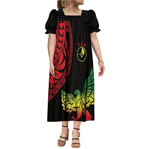 Gaun Mumu motif Micronesian musim panas baru gaun mengembang Panjang lengan Puff leher persegi sesuai pesanan gaun wanita ukuran Plus Polinesia - Product Image 3