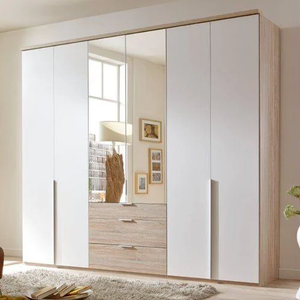 Armoire de chambre à coucher à 3 portes de style moderne personnalisée avec miroir blanc, taille personnalisable, meubles de maison - Product Image 4