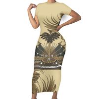 Robe Moulante Femmes D'été Plus La Taille Robes Décontractées Polynésien Tribal Hibiscus Avec Haïti Drapeau Polyester Tissu pour Robe 3D