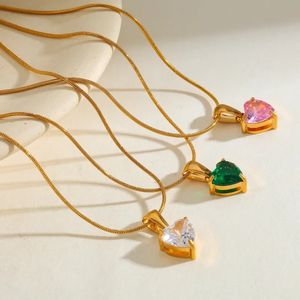 Collar con Colgante en Forma de Corazón de Acero Inoxidable 304 Chapado en Oro de 18K de Lujo con Incrustaciones de Circonita, Cadena de Serpiente Clásica Vintage - Product Image 3