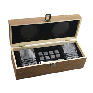 Plaza de Whisky de vidrio Juego de 2 Whisky piedras regalo Bourbon gafas Whisky rocas escalofriante piedras en caja de madera - Product Image 2