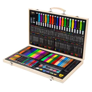 Nova Chegada Arte Produtos Desenho Ferramenta 180 Pcs Caixa De Madeira Pintura Gift Set Para Crianças School Arts Supplies