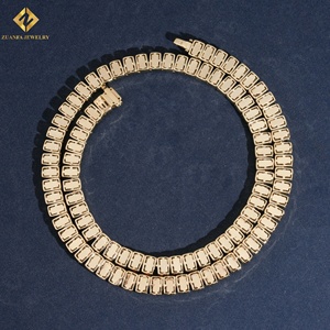 Wholesale Fine Jewelry 18K Gold Plated Moissanite Baguette Cut <b>Statement</b> <b>Necklace</b> Unisex Luxury Channel Setting Strand <b>Necklaces</b> - Product Image 4