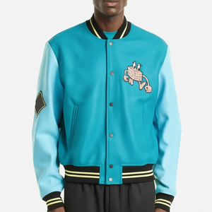 Nuevo diseño de chaquetas universitarias de invierno de Color sólido para hombres en MOQ bajo Chaquetas universitarias de estilo de béisbol con logotipo bordado de chenilla personalizado - Product Image 1