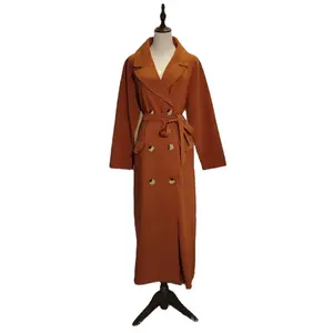 Factory Directly Supply Custom Jackets Women's Long Jacket brown Trench ladies Elegant Coat double breasted