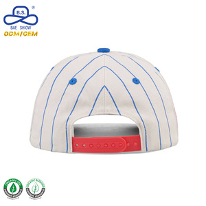 Usine de chapeaux OEM ODM, design rayé tendance, casquette de baseball personnalisée à 6 panneaux, couleurs contrastées, casquette à fermeture à pression réglable pour le golf - Product Image 2