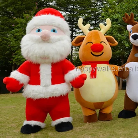 2m/2.6m/3m walking cartoon inflatable santa mascot costume short fur cute santa clause mascot