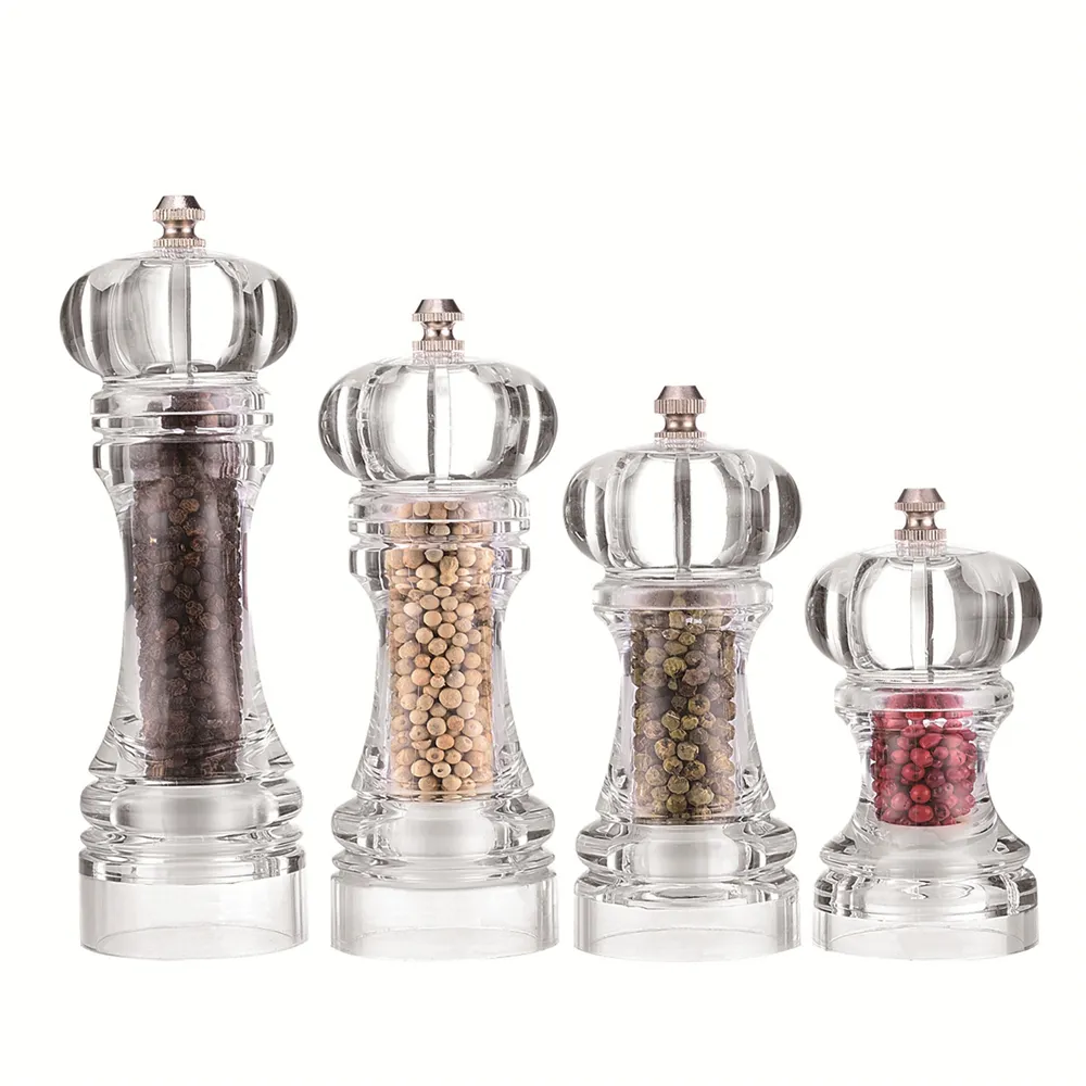 clear transparent acrylic manual salt and pepper grinder from 4 to 7 inches