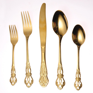 Custom Hottest Golden plated gold cutlery silverware flatware sets for Wedding banquet