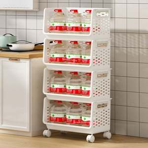 <b>Large</b> Capacity Rectangle Plastic Movable Small Cart Multi-Layer Kitchen Storage Rack for Fruits Vegetables Household for Food - Product Image 4