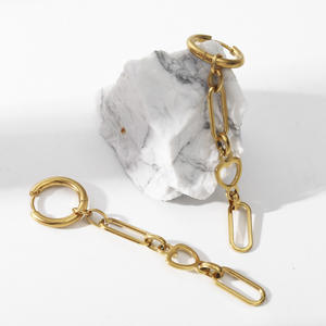 Pendientes colgantes de acero inoxidable chapados en oro para mujer Diseño de enlace de encanto de corazón hueco circular - Product Image 1