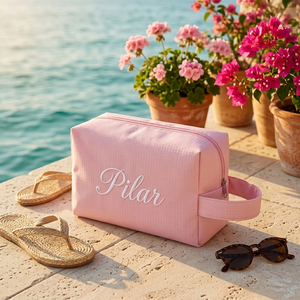 <span class=keywords><strong>Pochette</strong></span> de maquillage personnalisée avec monogramme, pour femmes, portable, organiseur de cosmétiques de voyage, sac de toilette imperméable en nylon avec poignée - Product Image 1