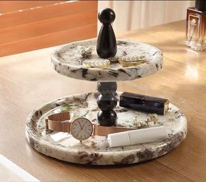 Bandeja de almacenamiento de decoración de entrada de mármol Natural, bandeja de joyería de aromaterapia, bandeja de fruta de doble capa - Product Image 4