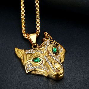 Collar con Colgante de Cabeza de Zorro yunnique, Acero Inoxidable Dorado con Incrustaciones, Ojos Verdes, Joyería para Fiestas - Product Image 3