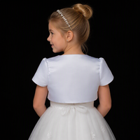 Veste-châle pour enfants en tissu satiné D1336 à manches courtes, ornée de perles cousues