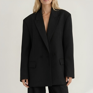 Blazer Oversize <span class=keywords><strong>Femme</strong></span> Croisé Coupe Décontractée Minimaliste Sur Mesure pour le Bureau - Product Image 2