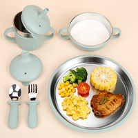 Assiette d'alimentation pour bébé en acier inoxydable 304 écologique, enveloppée de silicone, à surface large et ventouse, prix d'usine