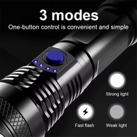 Lampe torche tactique LED avec zoom, 3 modes, rechargeable par USB, batterie au lithium intégrée, corps en ABS, camping, randonnée