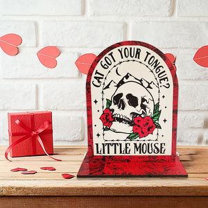 Décoration d'ambiance créative pour la fête de la Saint-Valentin - Crâne en bois avec une rose, panneau de bibliothèque pour l'affichage sur table - Product Image 5