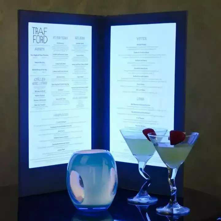 Support d'affichage de Menu de Restaurant boîte de nuit couverture de Menu en cuir éclairé LED rétro-éclairé couverture de livre de Menu