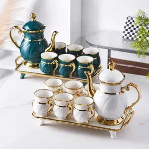 High Quality European Luxury Bone Porcelain Afternoon Tea Set Exquisite Gold Edge Ceramic Coffee Cup