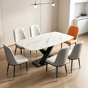 Ensemble de table à manger rectangulaire moderne en marbre avec 6 chaises en cuir PU, design minimaliste, meubles pour la maison - Product Image 6