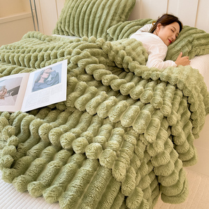 2025 Top Selling Luxury Flannel Throw Blanket Unique Manta Bubble Faux Bunny Fur Bedding Set <strong>Home</strong> <strong>Textile</strong> for Winter - Product Image 2