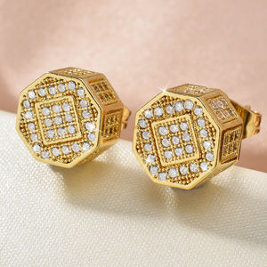 Pendientes de Botón Clásicos de Latón con Flores y Circonita Cúbica para Mujer, para Bodas, Compromisos, Aniversarios, Fiestas, Día de San Valentín - Product Image 1