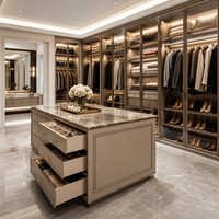 Armoire intégrée moderne de luxe avec porte en verre, éclairage LED, placage en noyer, bordure laser, sur mesure, modulaire