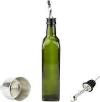 Ensemble de bouteilles de distributeur d'huile d'olive en verre de 7 oz-Bouteille de cruet d'huile et de vinaigre vert foncé de 500ml avec verseurs, entonnoir et étiquettes