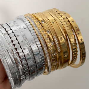 XIXI INS Waterproof Acier Inoxydable CZ Cuff Stainless Steel Star Zircon 18K Gold Plated Women Fashion Jewelry Bracelet <strong>Bangle</strong> - Product Image 3