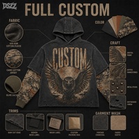 Sweat à capuche homme streetwear camouflage vintage personnalisé, effet superposé, en coton 450 GSM, manches camouflage aigle, strass, effet vieilli, OEM ODM