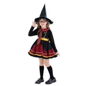 Ensemble de costumes d'inspiration sorcière pour enfants avec chapeau et baguette, tenue de cosplay d'Halloween pour filles - Product Image 3