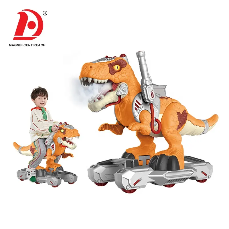 HUADA 2023 bambini Scooter elettrico a batteria per dinosauri i bambini viaggiano su un giocattolo animale dinosauro con Spray, musica e luce