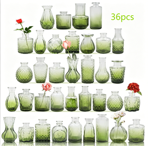 Juego de 24 Jarrones de Vidrio Azul con Diferentes Formas Texturizadas para Centros de Mesa de Boda, Decoración del Hogar y Oficina, Venta al por Mayor de Jarrones para Flores - Product Image 5