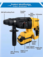 Marteau perforateur rotatif électrique sans fil 21V sans balais, mandrin SDS Plus 30mm, 950 tr/min, 4600 battements par minute, 700W, 3kg, outil nu pour béton