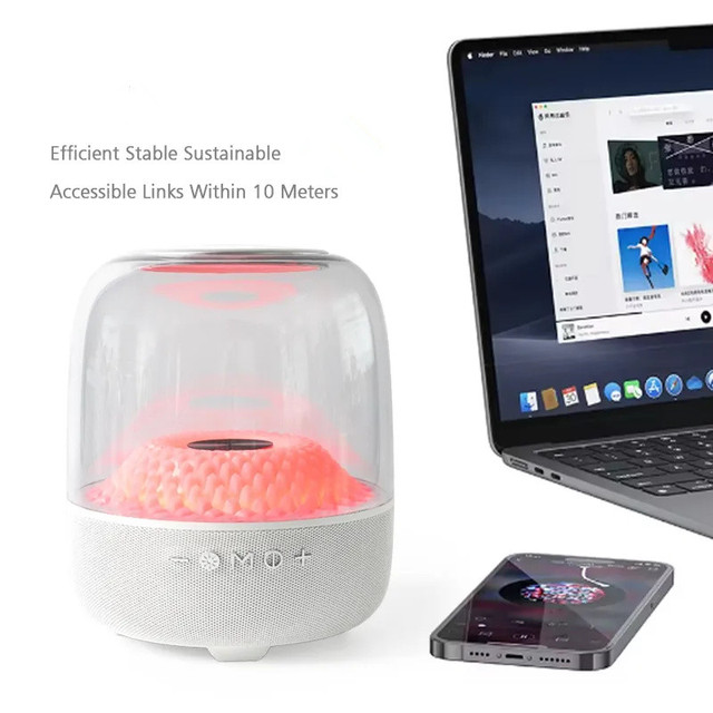 2024 Hot Selling Music Player Portable Subwoofer Transparent Glass Colorful RGB Surround Sound Wireless Speaker for Home