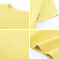 T-shirt à manches courtes pour femme, en coton, à manches raglan, séchage rapide, respirant, coupe ajustée, cintrée à la taille, de la série sportive Cute Letter