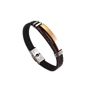 Dernier accessoire en acier inoxydable Offre Spéciale PU corde rouge bon marché Bracelet Logo personnalisé Bracelet en cuir pour hommes