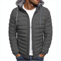 Veste matelassée à capuche pour homme, couleur unie, coupe-vent, polyester, hiver, décontractée, fermeture éclair, coupe ajustée, longueur normale