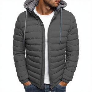 Blouson matelassé décontracté tendance pour homme, automne-hiver, à capuche, couleur unie, coupe-vent, respirant, polyester/coton, col montant, vente en gros - Product Image 2