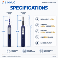 Stylo de nettoyage de fibres optiques LC 1,25 mm, outil de nettoyage en un clic pour connecteurs LC MU UPC APC, 800+ nettoyages, FTTH FTTX (lot de 1)