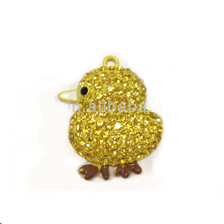 Pendentif en forme de canard et de poulet jaune, vente en gros, joli pendentif en strass, en forme d'animal, cadeaux pour enfant