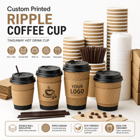 Gobelet à café en papier kraft à double paroi avec couvercle noir, logo personnalisé, 8 oz, 12 oz, 16 oz, jetable, écologique, pour emporter, gobelet à café chaud