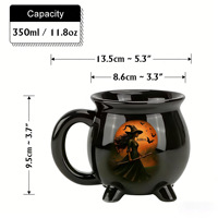 Mug à boisson chaude créatif en grès, motif dessin animé, avec couvercle, motif chaudron de sorcière, pour Halloween, compatible micro-ondes et lave-vaisselle, avec fonction de conservation de la chaleur